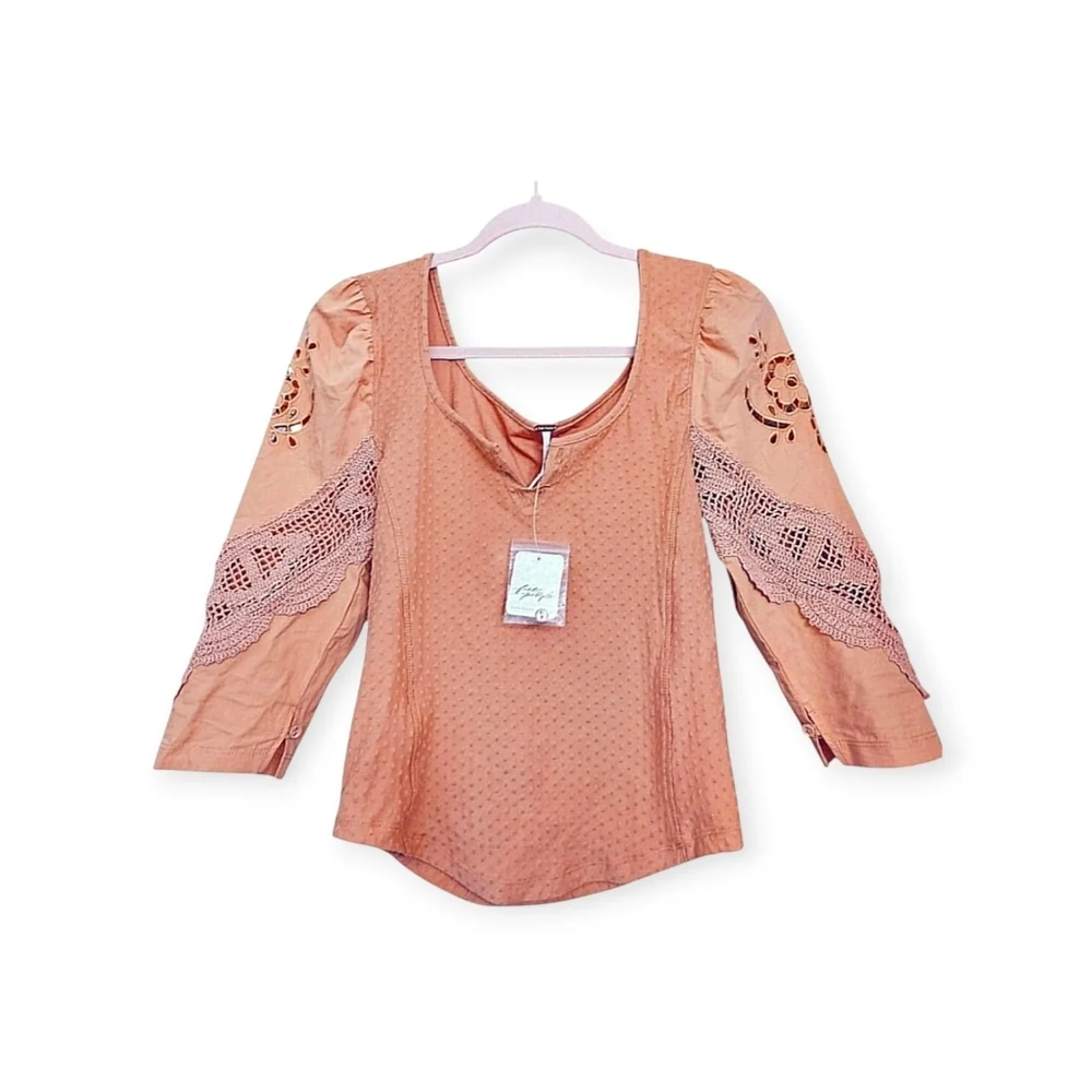 Free People Boho Crochet Top Textured In Blush Women's Size XS NWT